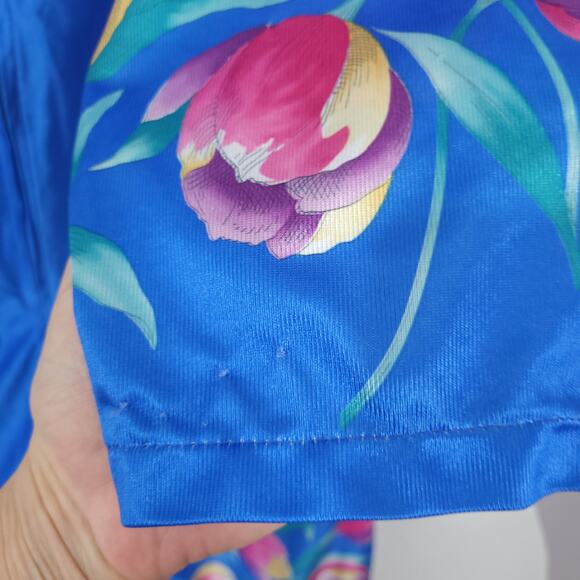 Vintage Village Fair Robe Nightgown Womens Medium Midi Blue Floral Zip P… - Picture 7 of 11